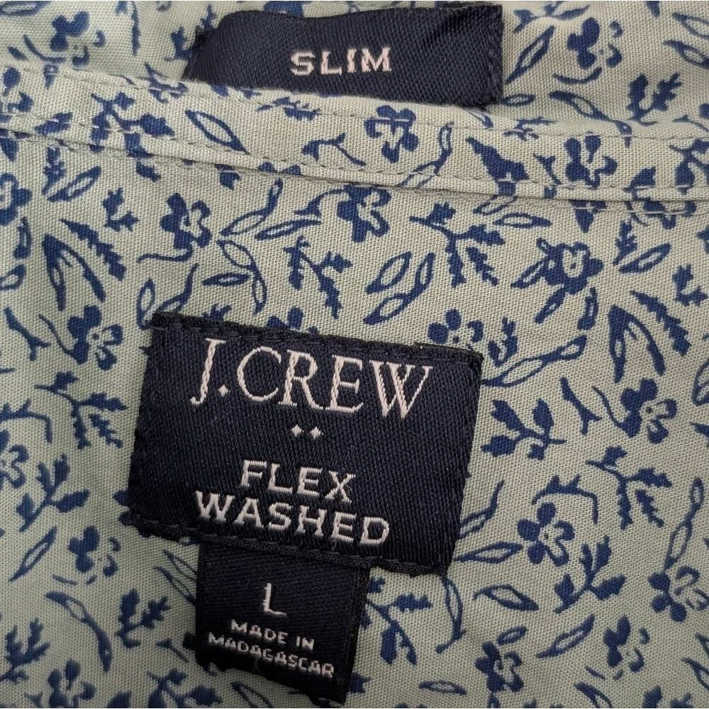 J.Crew Slim Fit Floral Button-Down Shirt Sage Green Cotton Stretch L Preppy